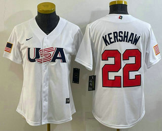 Womens USA Baseball #22 Clayton Kershaw 2023 White World Classic Stitched Jersey->2023 world baseball classic->MLB Jersey